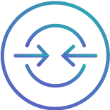 A circle with two arrows pointing towards its center from both the left and right sides